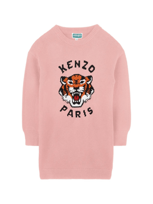 Abito per bambina Kenzo Kids rosa con tigre jacquard