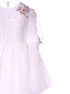 Abito per bambina Maison Ava bianco con decorazione floreale sul davanti - Rubino Kids