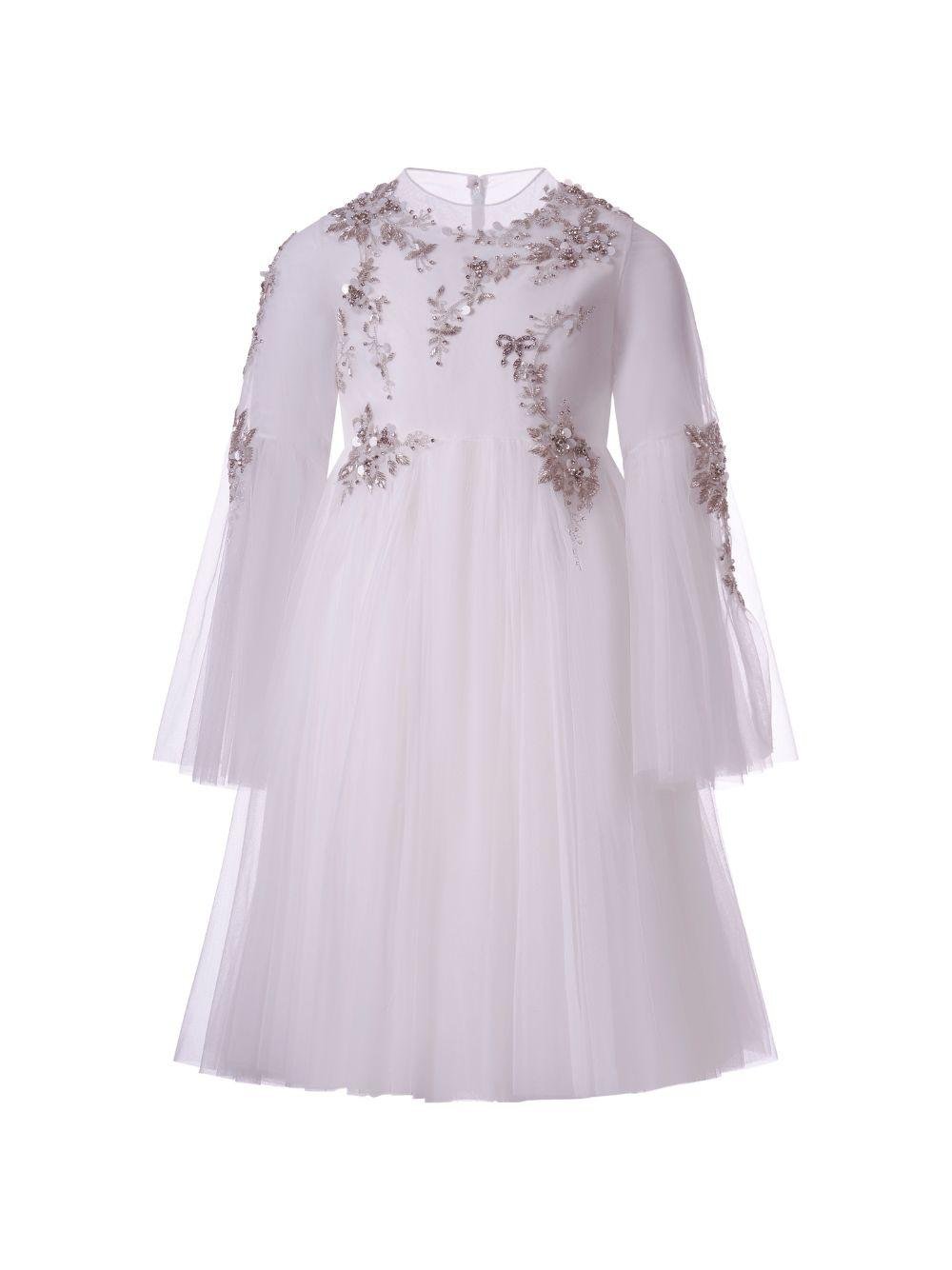 Abito per bambina Maison Ava bianco con decorazione floreale sul davanti - Rubino Kids