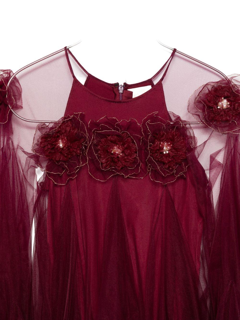 Abito per bambina Maison Ava rosso con applicazioni floreali - Rubino Kids