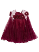 Abito per bambina Maison Ava rosso con applicazioni floreali - Rubino Kids