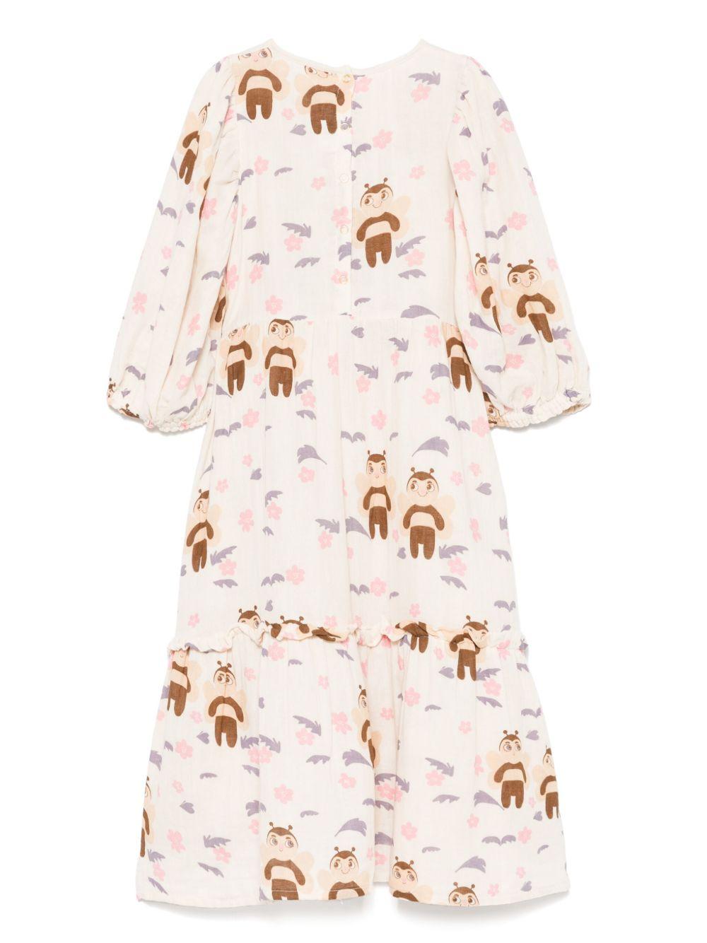 Abito per bambina Mini Rodini bianco con stampa grafica all - over e orlo dritto - Rubino Kids