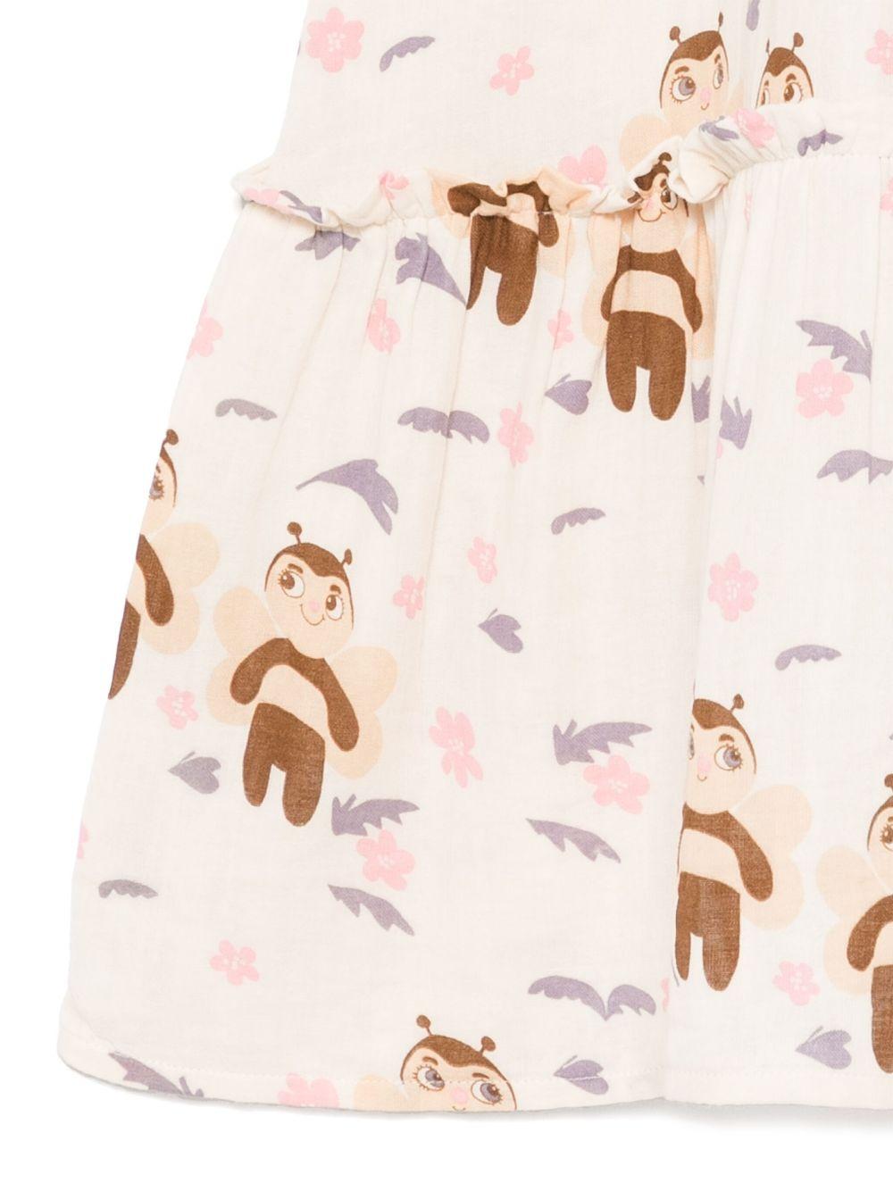 Abito per bambina Mini Rodini bianco con stampa grafica all - over e orlo dritto - Rubino Kids