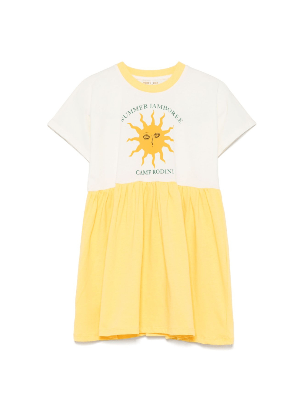 Abito per bambina Mini Rodini bianco e giallo con stampa grafica sul davanti - Rubino Kids