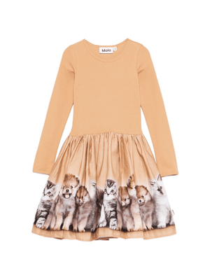 Abito per bambina Molo beige con stampa animali