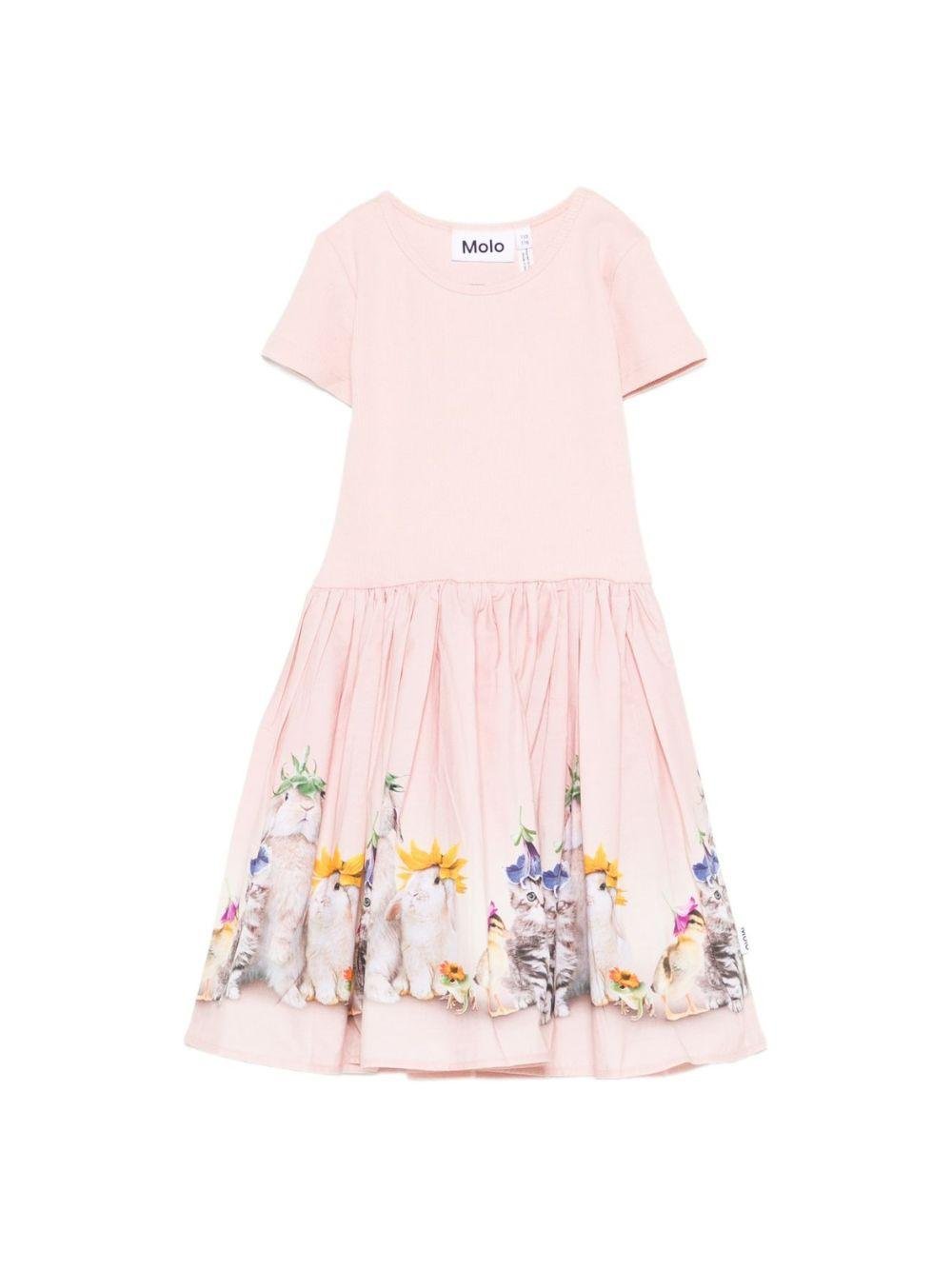 Abito per bambina Molo rosa con stampa grafica animali - Rubino Kids