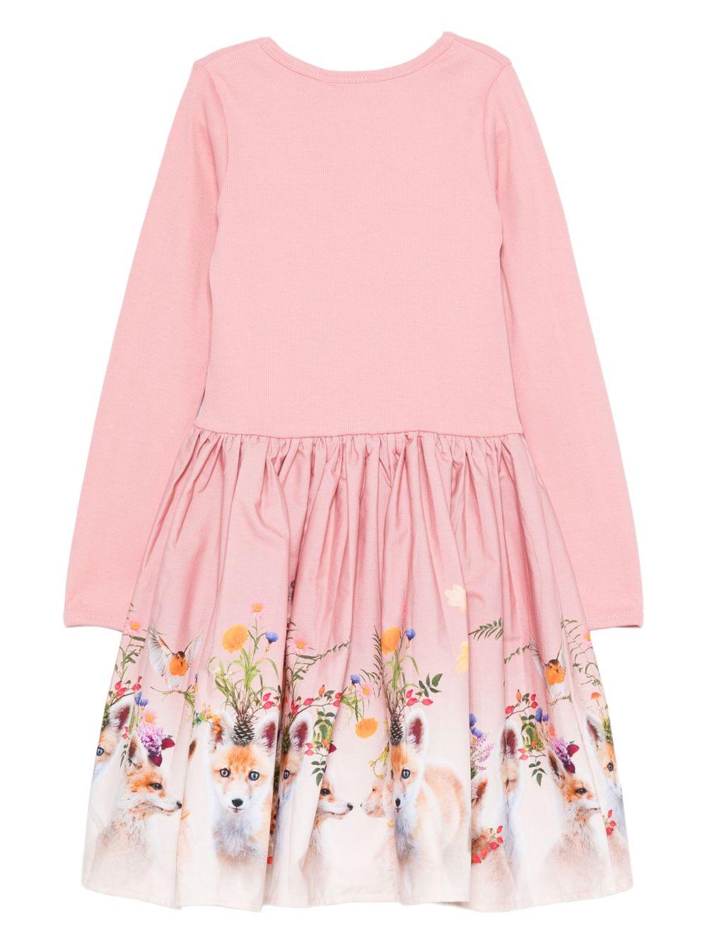 Abito per bambina Molo rosa con stampa volpe - Rubino Kids
