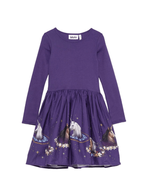 Abito per bambina Molo viola con stampa animali