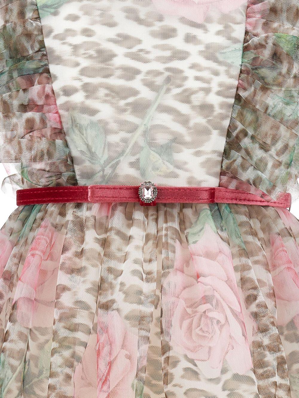 Abito per bambina Monnalisa animalier con stampa a fiori - Rubino Kids