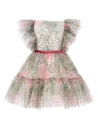 Abito per bambina Monnalisa animalier con stampa a fiori - Rubino Kids