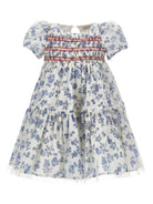 Abito per bambina Monnalisa azzurro con maniche corte a palloncino - Rubino Kids