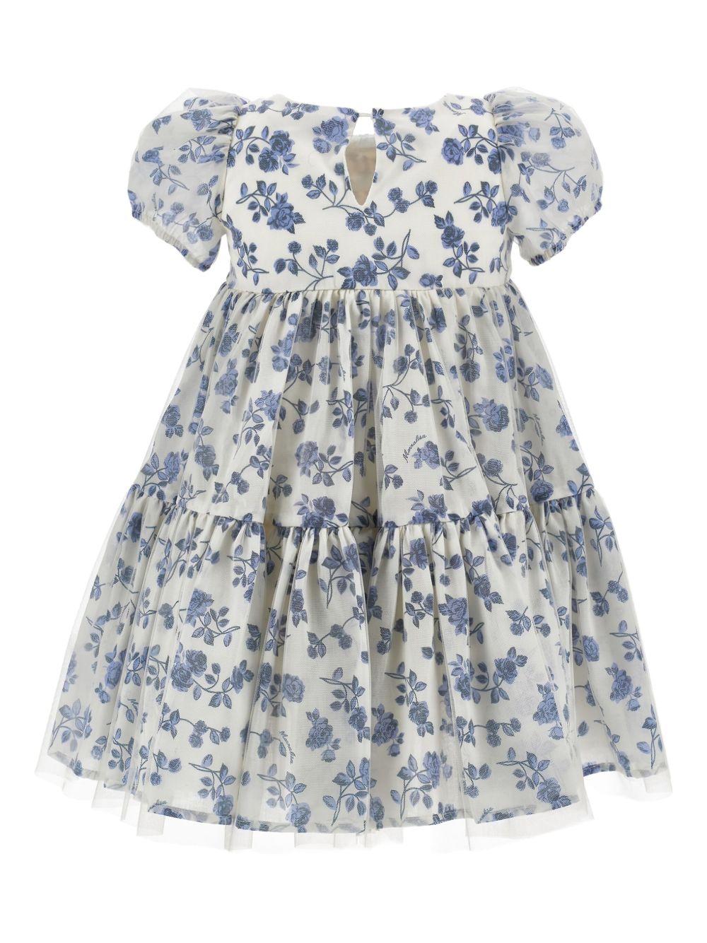 Abito per bambina Monnalisa azzurro con maniche corte a palloncino - Rubino Kids