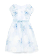 Abito per bambina Monnalisa azzurro con stampa farfalla con dettagli con ruches - Rubino Kids