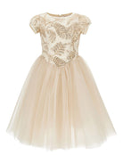 Abito per bambina Monnalisa beige con decorazione a paillettes - Rubino Kids