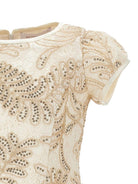 Abito per bambina Monnalisa beige con decorazione a paillettes - Rubino Kids