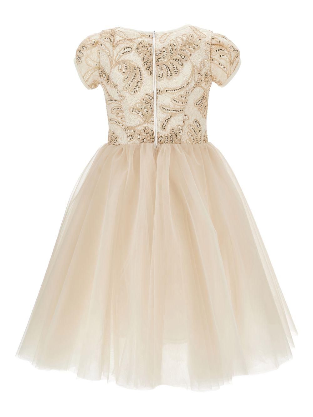 Abito per bambina Monnalisa beige con decorazione a paillettes - Rubino Kids