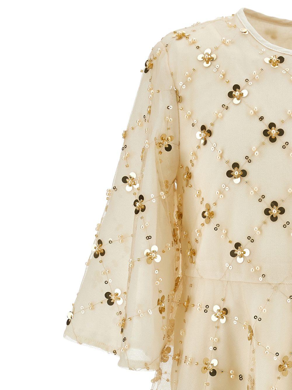 Abito per bambina Monnalisa beige con decorazione a paillettes - Rubino Kids