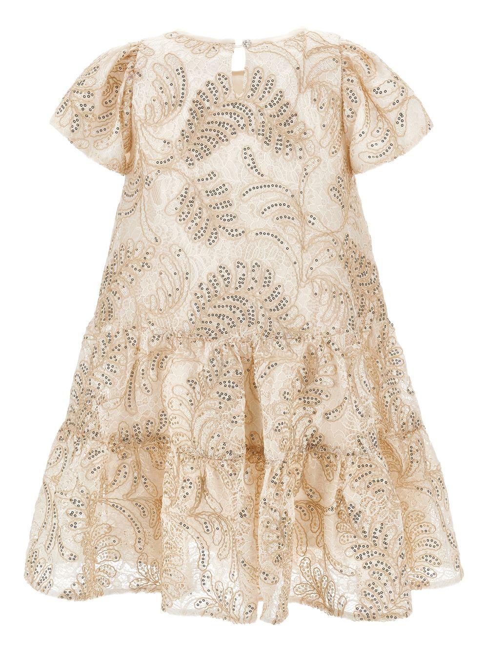 Abito per bambina Monnalisa beige con decorazione con paillettes - Rubino Kids