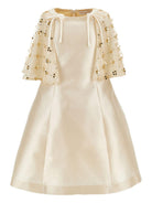 Abito per bambina Monnalisa beige con mantella con decorazione floreale - Rubino Kids