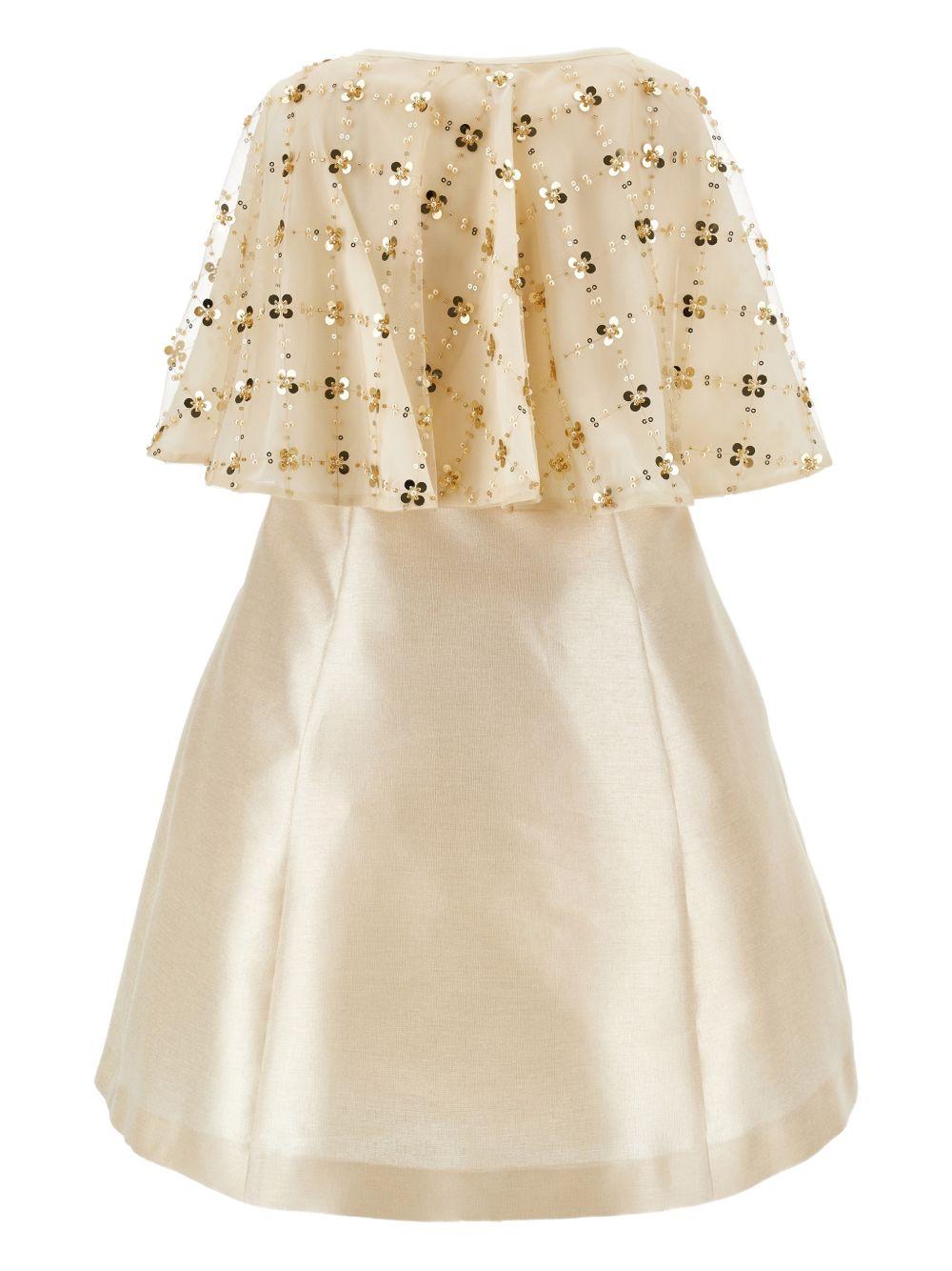 Abito per bambina Monnalisa beige con mantella con decorazione floreale - Rubino Kids