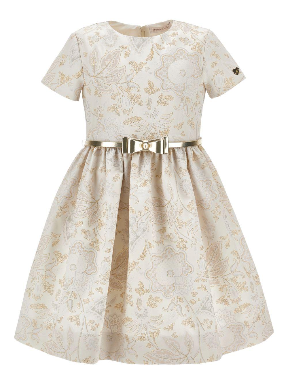 Abito per bambina Monnalisa beige con stampa a fiori all - over - Rubino Kids