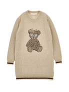 Abito per bambina Monnalisa beige con stampa Bear - Rubino Kids