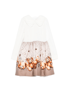 Abito per bambina Monnalisa beige con stampa orsetti - Rubino Kids