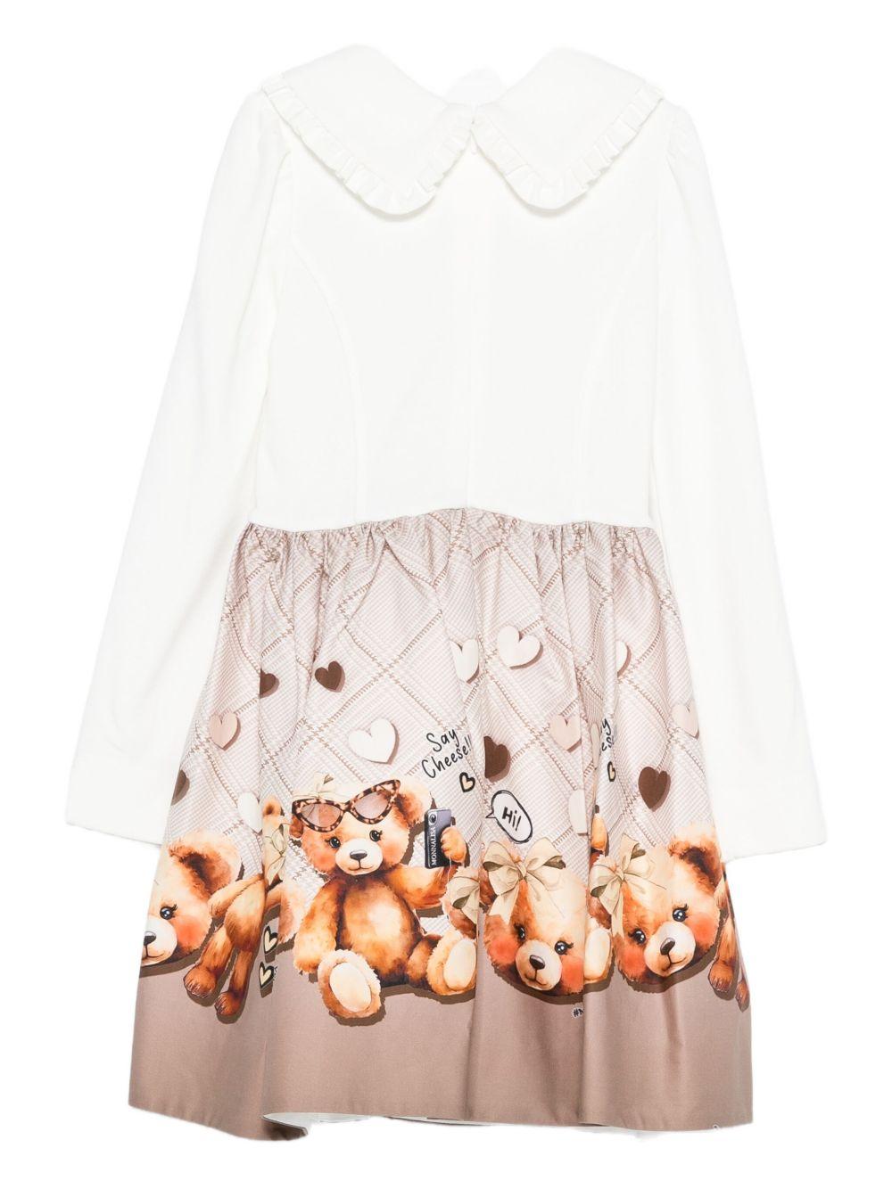Abito per bambina Monnalisa beige con stampa orsetti - Rubino Kids