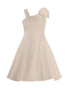 Abito per bambina Monnalisa beige monospalla con fiocco - Rubino Kids