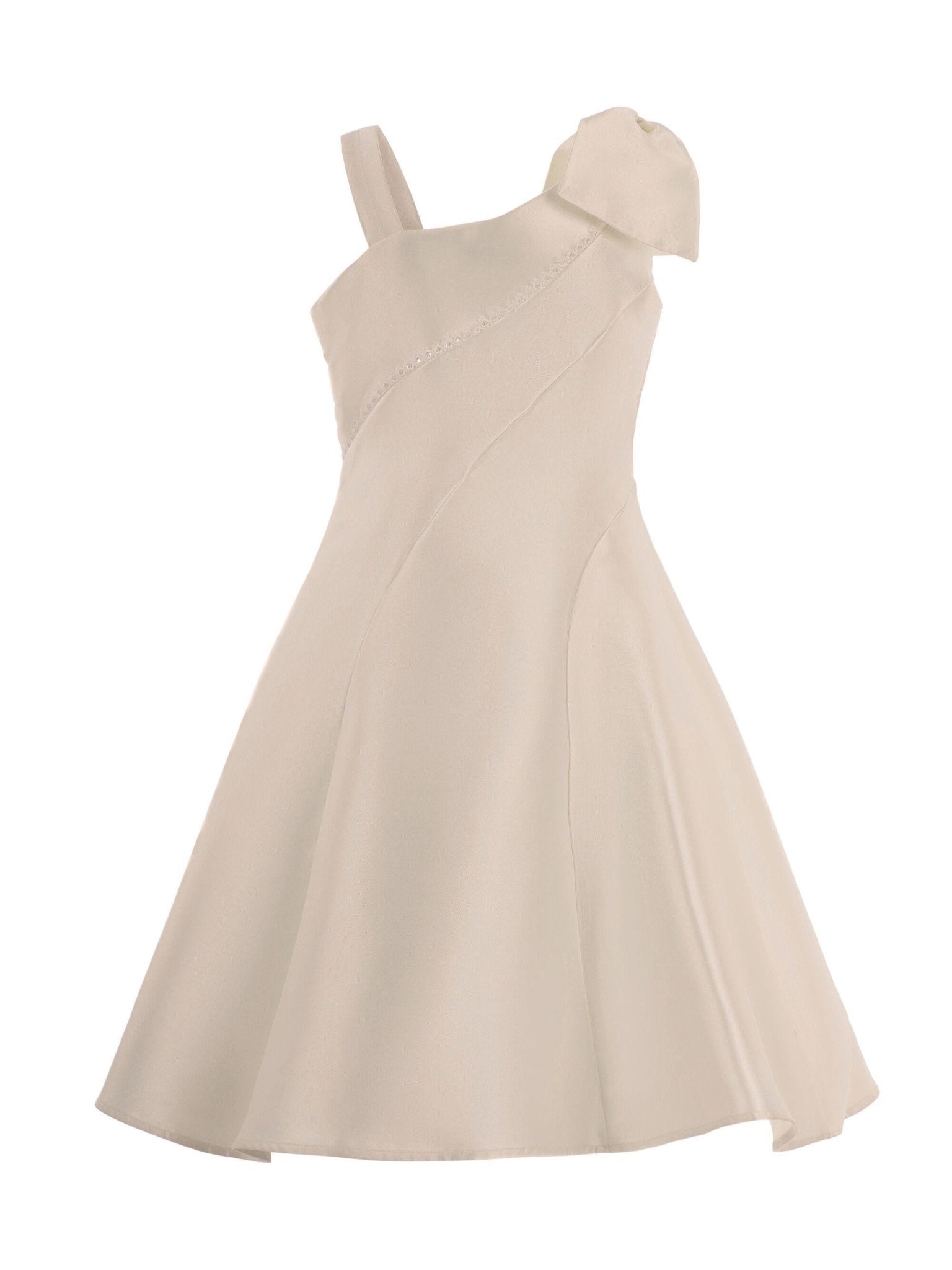 Abito per bambina Monnalisa beige monospalla con fiocco - Rubino Kids