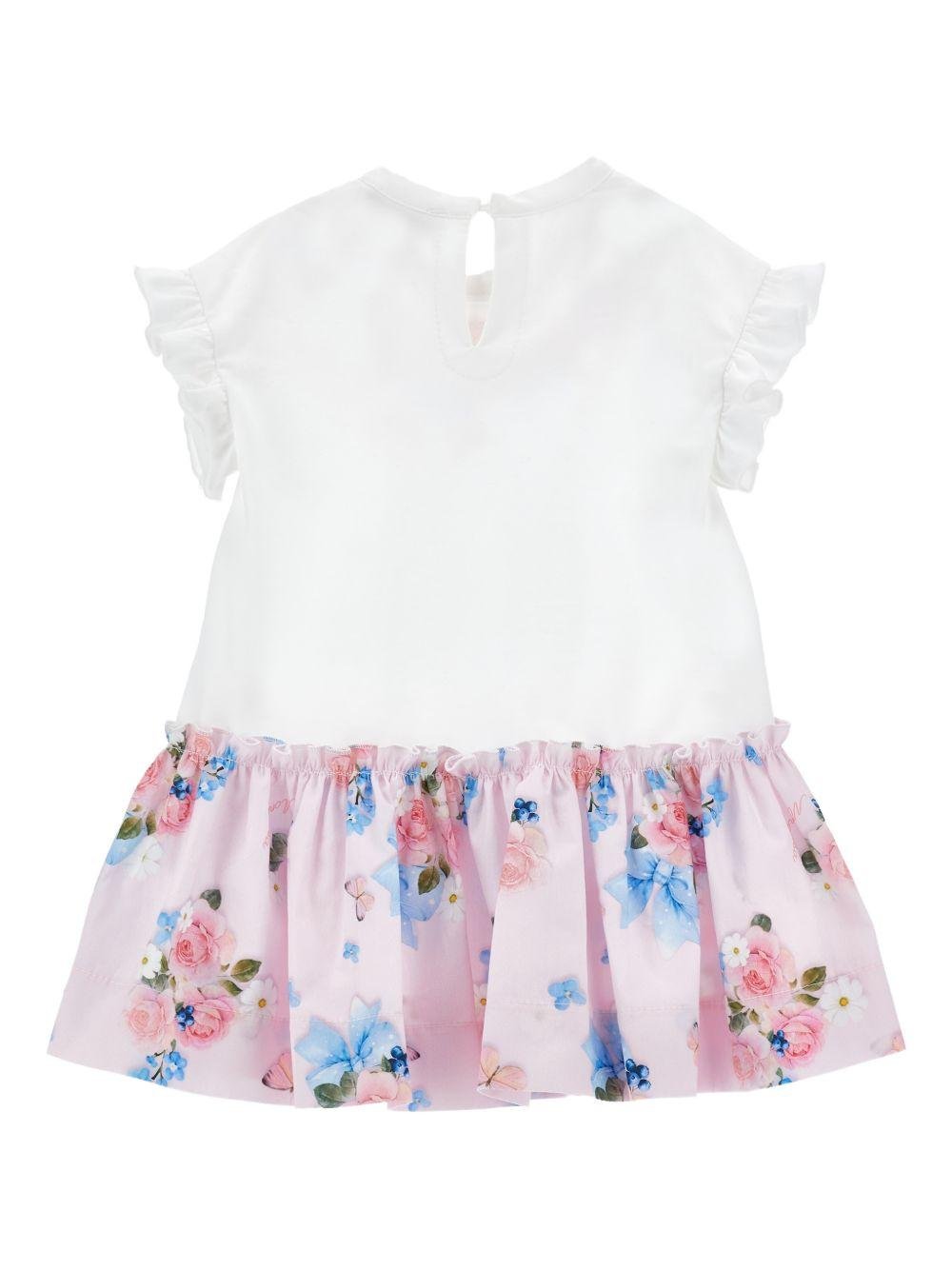 Abito per bambina Monnalisa bianco a fiori con ruches - Rubino Kids