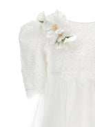 Abito per bambina Monnalisa bianco con applicazione fiori e paillettes - Rubino Kids