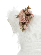 Abito per bambina Monnalisa bianco con applicazione fiori - Rubino Kids