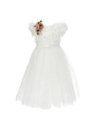 Abito per bambina Monnalisa bianco con applicazione fiori - Rubino Kids