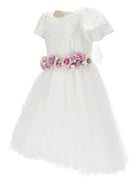 Abito per bambina Monnalisa bianco con applicazione floreale - Rubino Kids