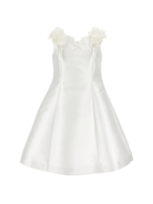 Abito per bambina Monnalisa bianco con applicazioni a fiori - Rubino Kids