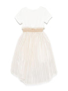 Abito per bambina Monnalisa bianco con dettagli ruches e lurex - Rubino Kids