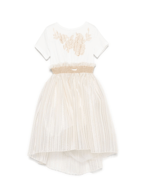 Abito per bambina Monnalisa bianco con dettagli ruches e lurex