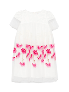Abito per bambina Monnalisa bianco con ricamo a fiori con inserti in tulle - Rubino Kids