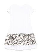 Abito per bambina Monnalisa bianco con ruches e dettaglio leopardato - Rubino Kids