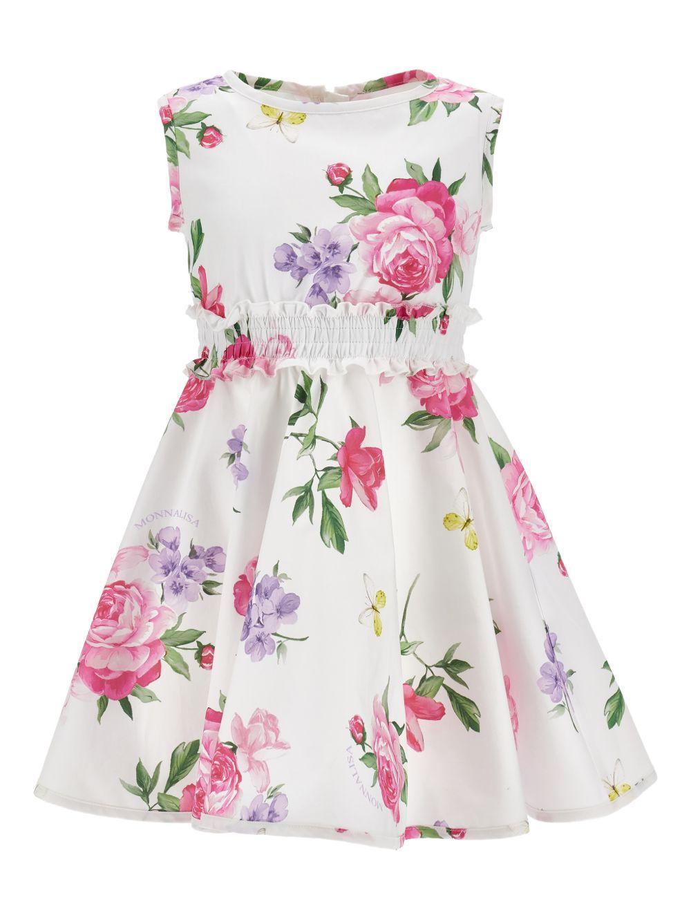 Abito per bambina Monnalisa bianco con stampa a fiori - Rubino Kids