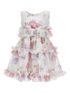 Abito per bambina Monnalisa bianco con stampa a fiori - Rubino Kids