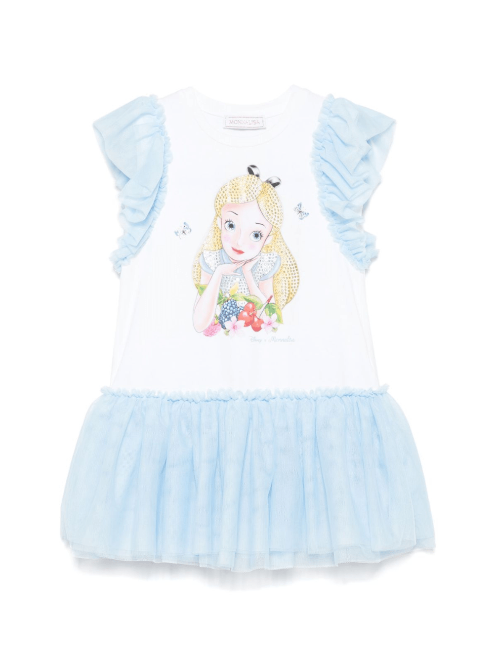 Abito per bambina Monnalisa bianco con stampa Alice x Disney - Rubino Kids