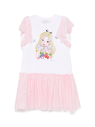 Abito per bambina Monnalisa bianco con stampa Alice x Disney - Rubino Kids