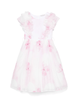 Abito per bambina Monnalisa bianco con stampa farfalla con dettagli con ruches