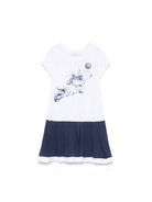 Abito per bambina Monnalisa bianco con stampa grafica e decorazione con strass - Rubino Kids