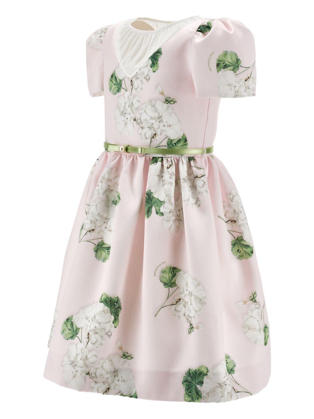 Abito per bambina Monnalisa rosa a fiori con cintura - Rubino Kids