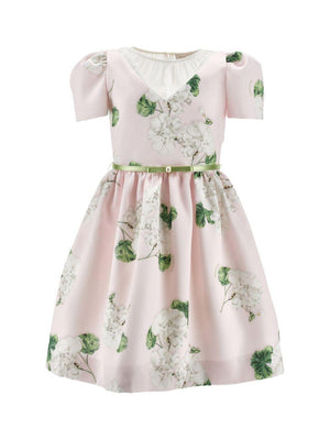 Monnalisa pink floral dress for girls with belt