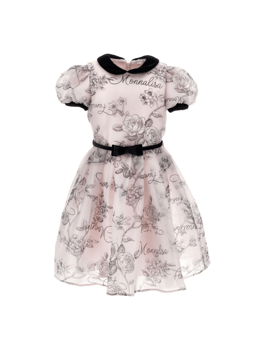 Abito per bambina Monnalisa rosa a fiori con maniche a palloncino - Rubino Kids