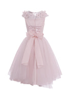 Abito per bambina Monnalisa rosa con applicazione a fiori - Rubino Kids